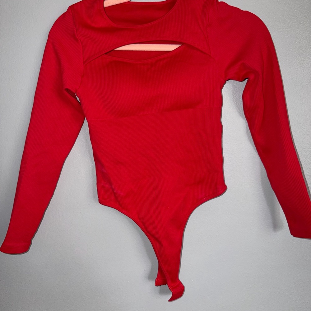 Red Cutout Long Sleeve Bodysuit NWOT